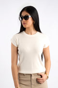 Crew Neck Cap Sleeve Top - Cream