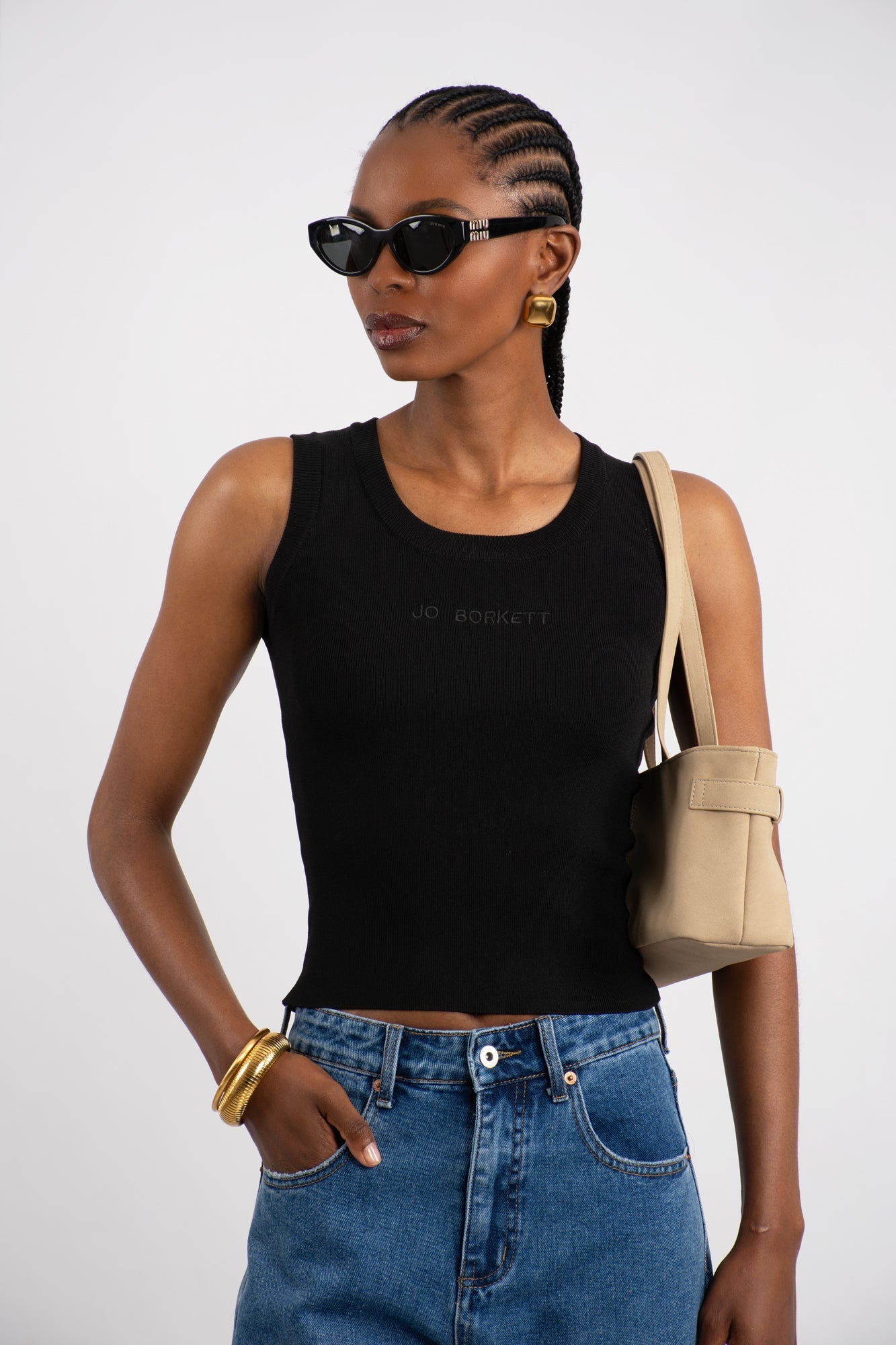 Logo Knitted Tank Top - Black