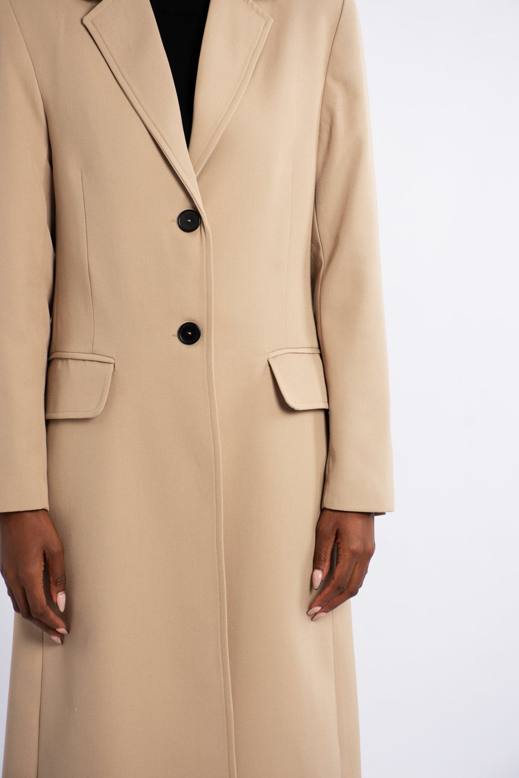Single Breast Twill Midi Coat - Camel