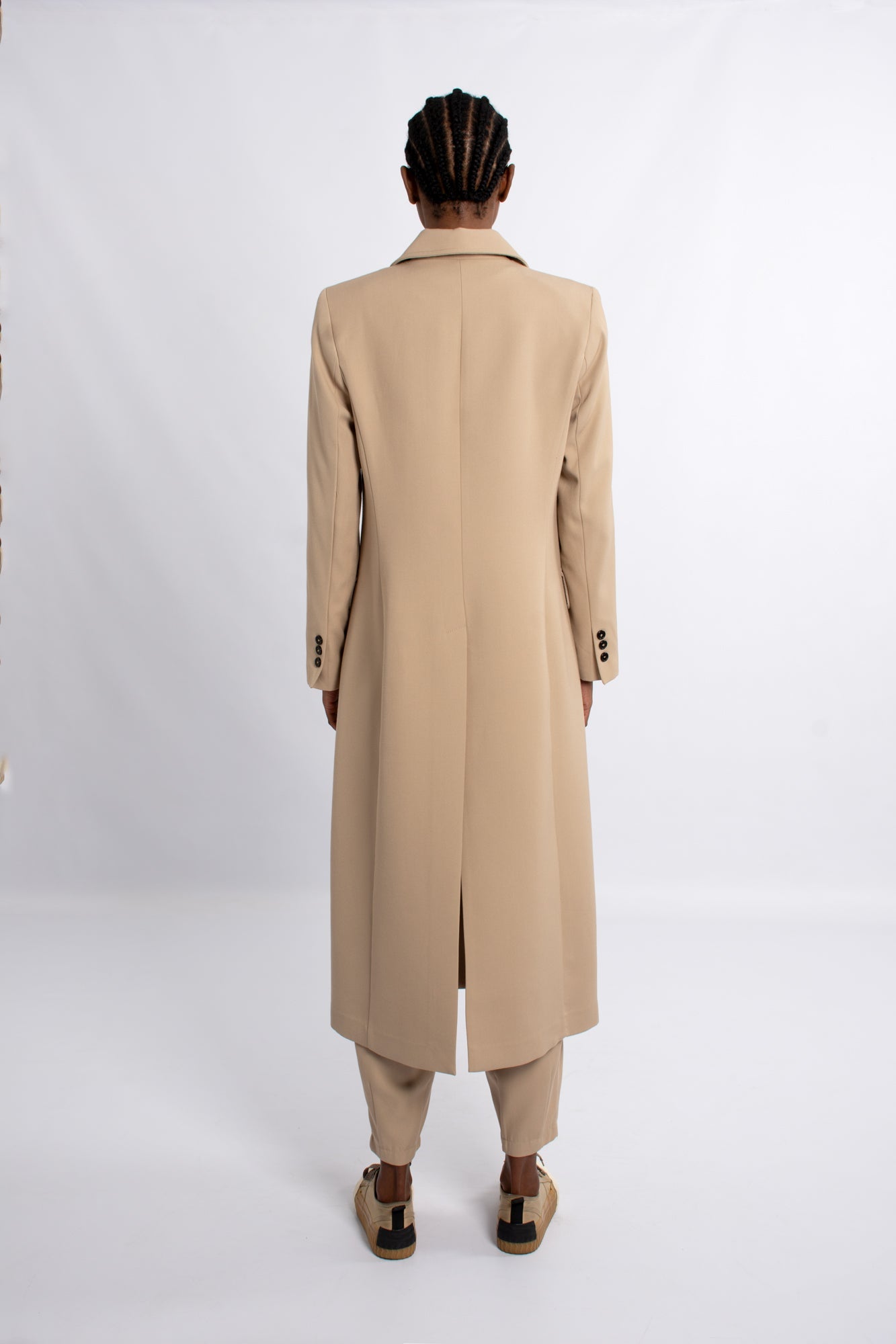 Single Breast Twill Midi Coat - Camel